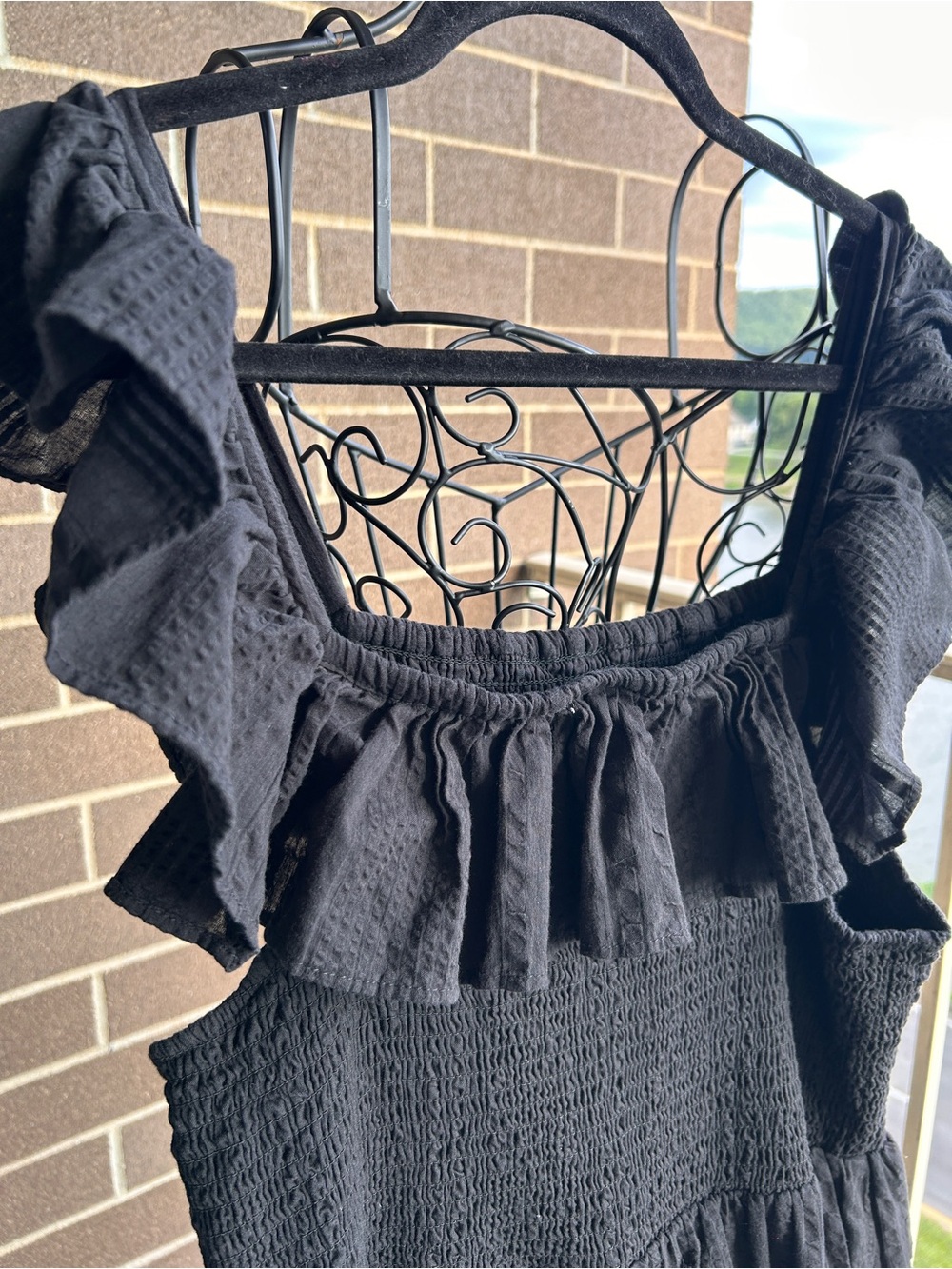 Dotti Black Off Shoulder Smocked Midi Swim Cover Up Dress Ruffle Tiered - Picture 4 of 5
